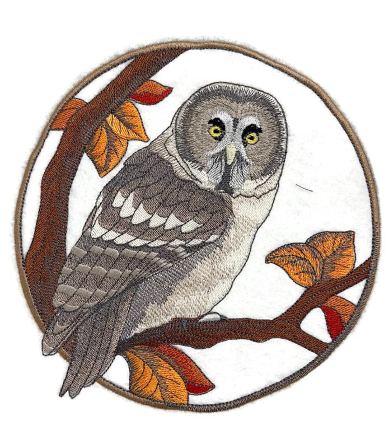 Beyond Vision Custom Birds [Great Grey Owl in Autumn ] Embroidered Iron on/Sew Patch (6.92" x 6.91")