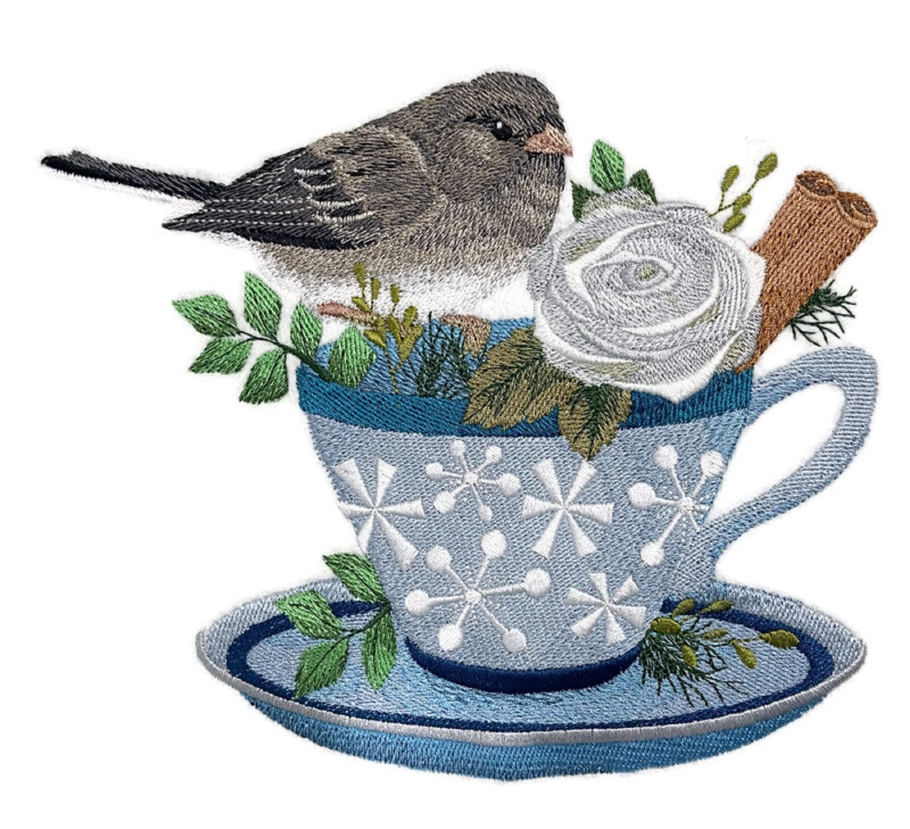 Beyond Vision Custom Birds [Junco and Cozy Coffee Embroidered Iron on/Sew Patch (7.79" x 6.57")