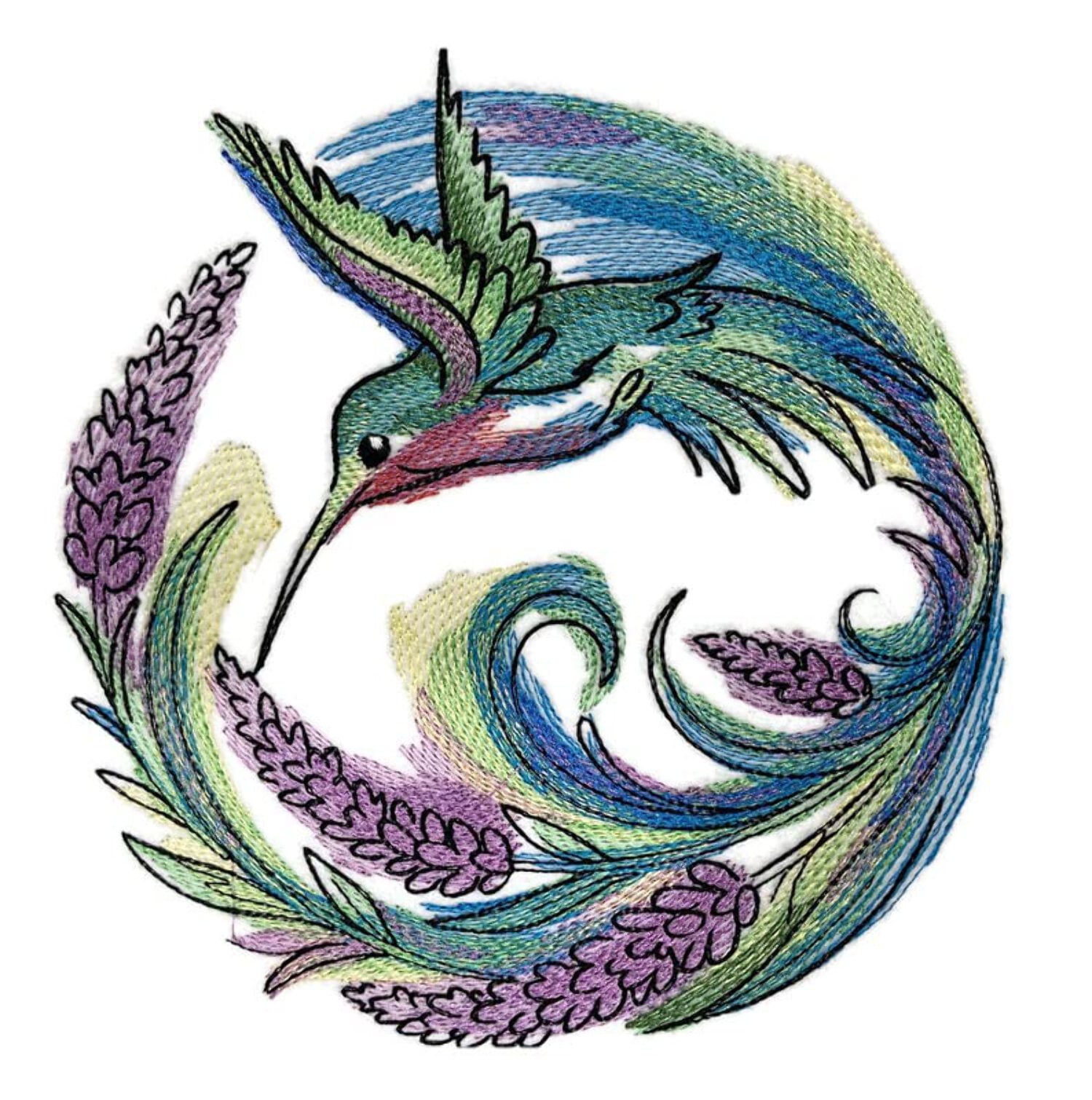 Beyond Vision Custom Birds [ Lavender Blooms Hummingbird ] Embroidered Iron on/Sew Patch (6.9" x 6.48")