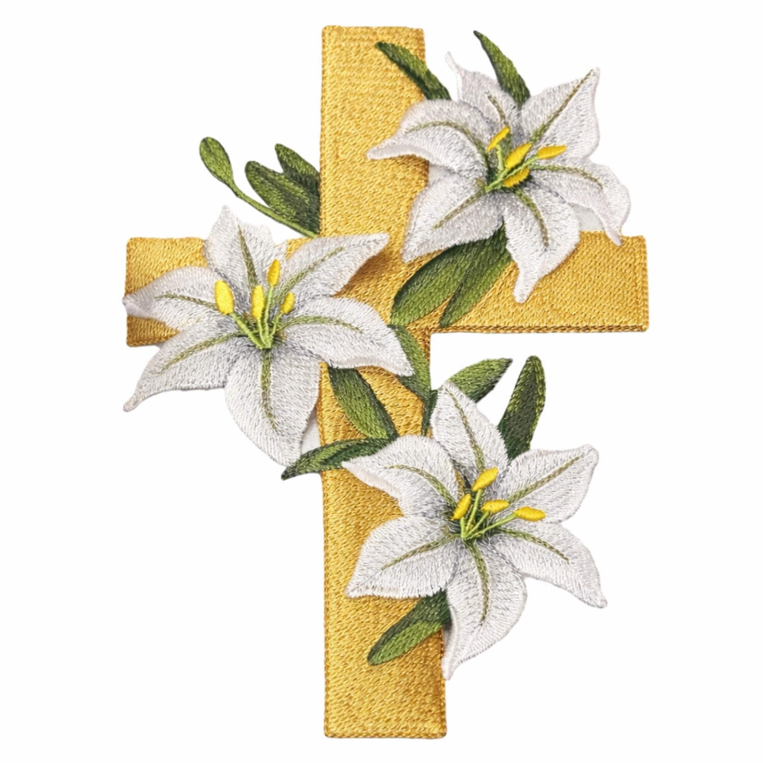 Beyond Vision Custom Elegant Lilies and Cross Embroidered Iron on/Sew Patch [ 5 "(w) x 7.79"(h) ]