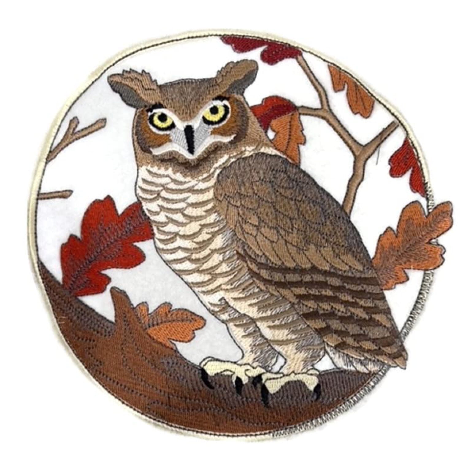 Beyond Vision Custom Great Horned Owl in Autumn Embroidered Iron on/Sew Patch (7.09" x 6.85")