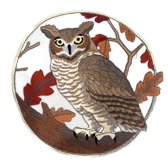 Beyond Vision Custom Great Horned Owl in Autumn Embroidered Iron on/Sew Patch (7.09" x 6.85")