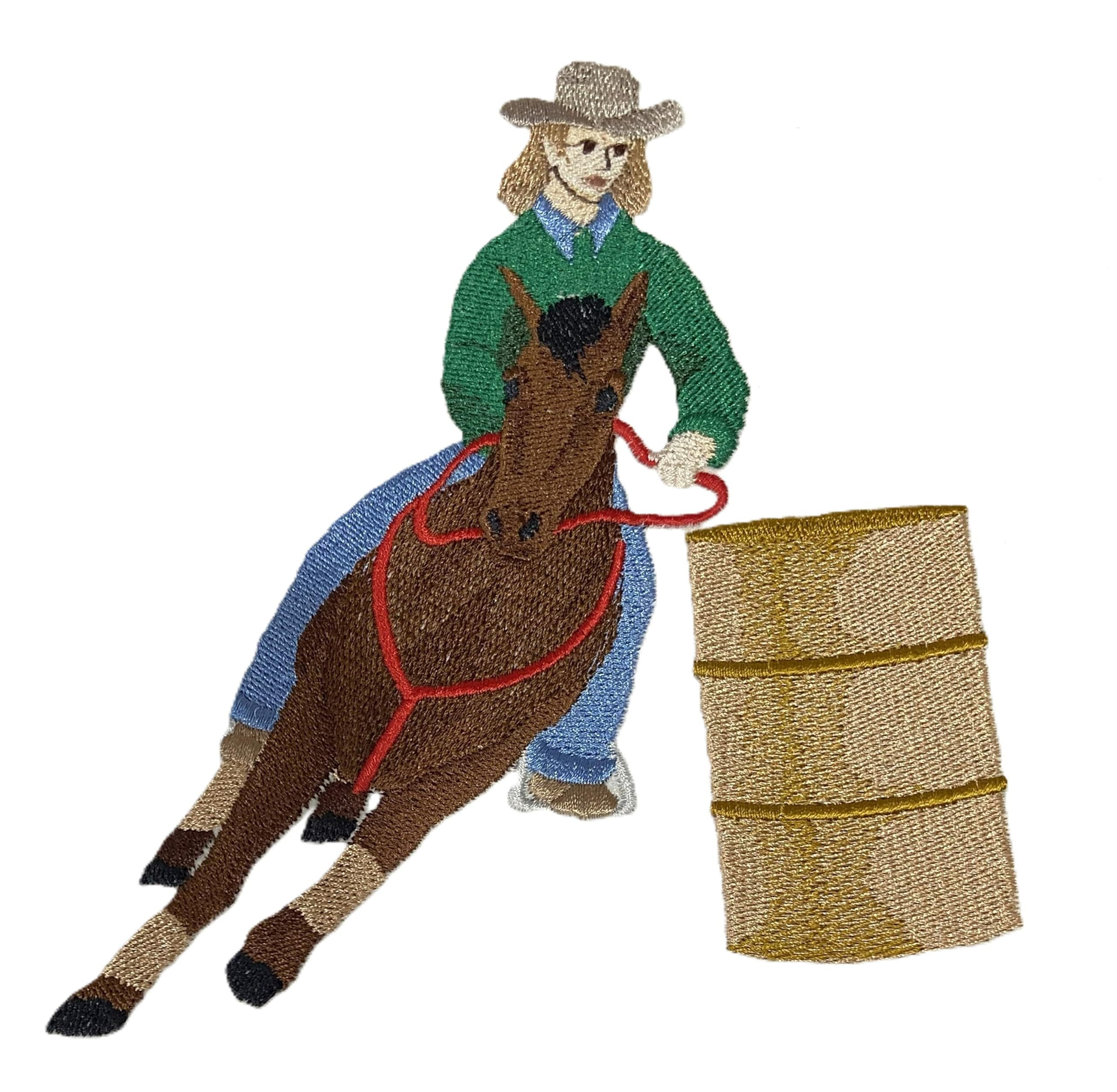 Beyond Vision Custom Horse [ Barrel Racer ] Embroidered Iron on/Sew Patch (6" x 5.83")