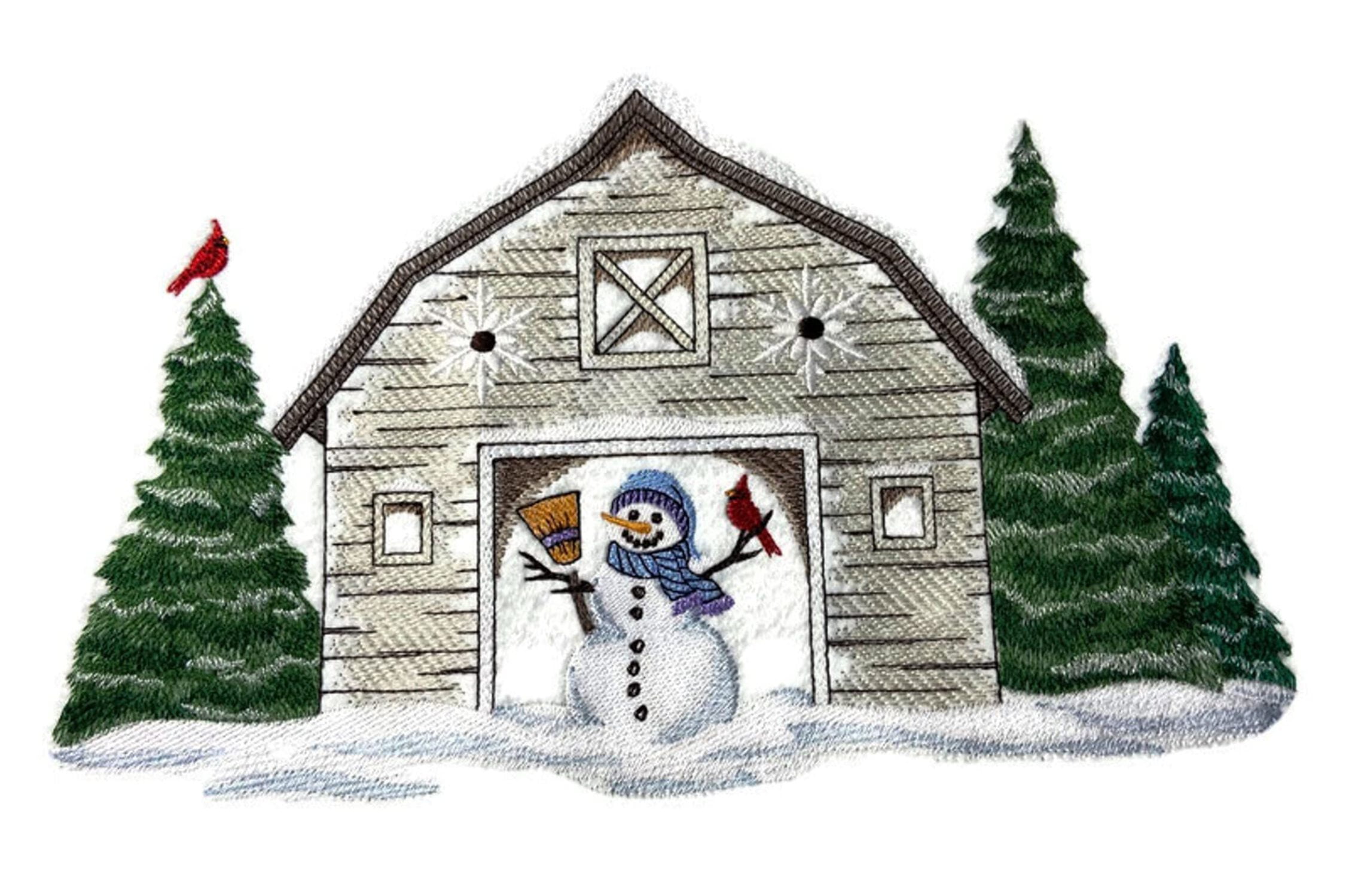 Beyond Vision Custom and Unique Winter Bonanza [ Snowy Winter Barn Scene ] Embroidered Iron on/Sew Patch (11.28" x 6.84") [Made in USA]
