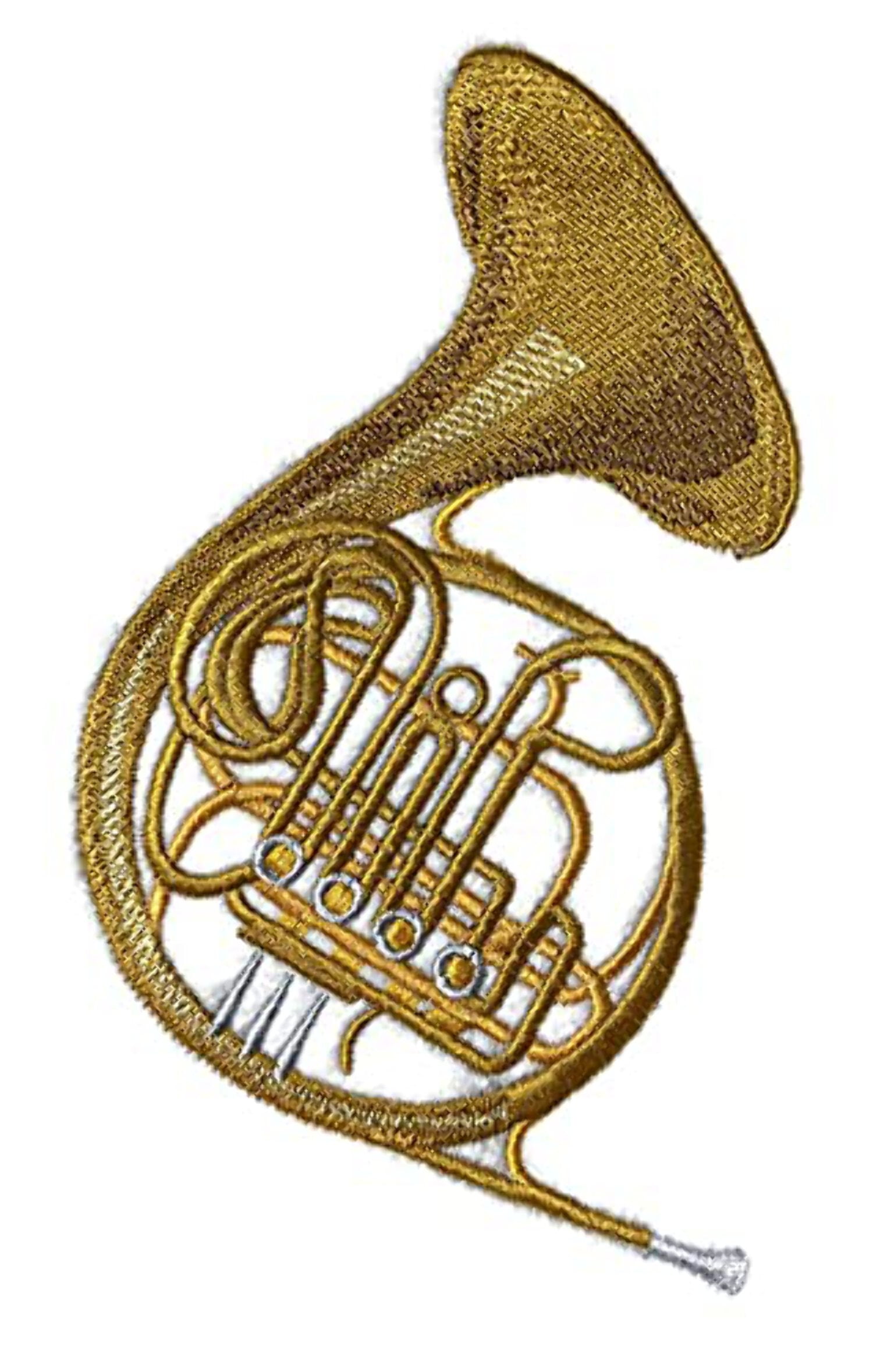 Beyond Vision Mall Musical Instruments [ French Horn ][Custom and Unique] Embroidered Iron on/Sew Patch [ 4.4 inch (w) x7.1 inch (h)] [Made in USA], Grey, black, White,brown