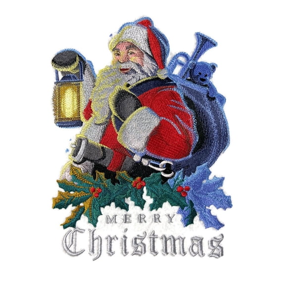 Beyond Vision Merry Christmas [Night Before Christmas Santa ] Embroidered Iron on/Sew Patch (6.9" x 9.53") [Made in USA]