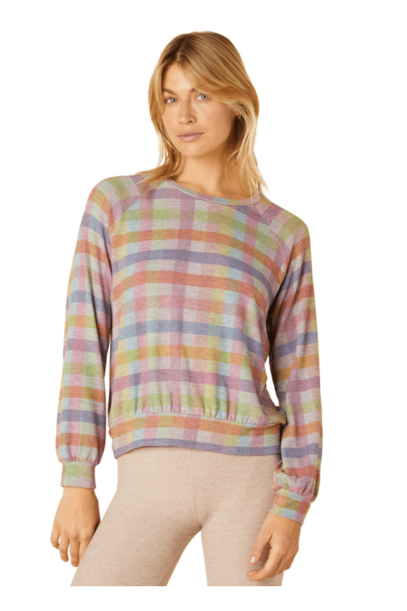 Yoga Relaxed Raglan Pullover Pastel Gingham Large