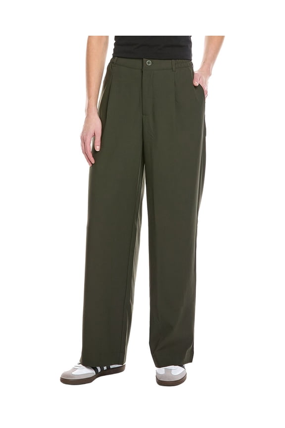 womens Status Pleated 31in Wide Leg Trouser, XL, Green