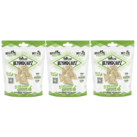 BeyondChipz High Protein Torpillas - Screamin' Onion Size: 3 Bags