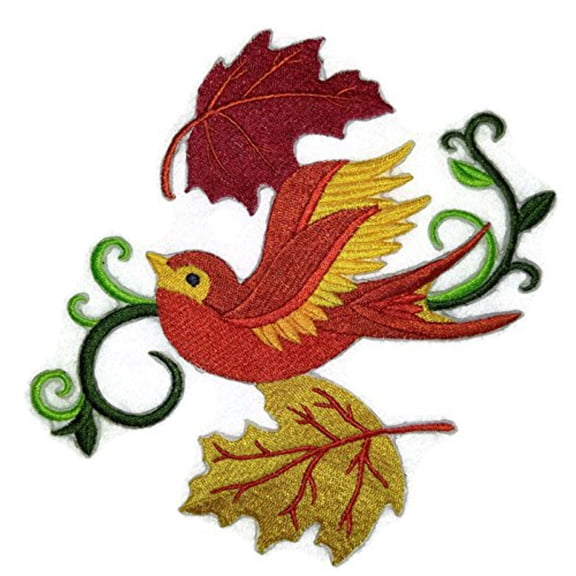 BeyondVision Custom And Unique Autumn[ Swallow In Leaves ]Embroidered Iron on/Sew patch [4.84x"5.84"]