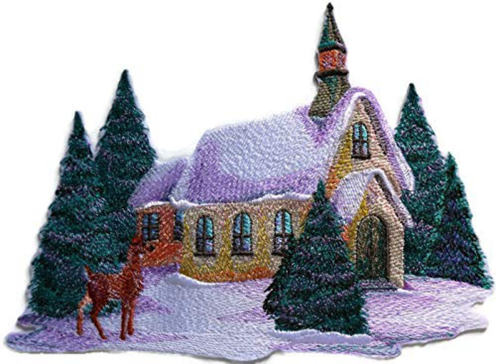 BeyondVision Custom And Unique Winter Bonanza [ Country Scene Watercolor Deer ] Embroidered Iron on/Sew patch [7.5"5.6"]