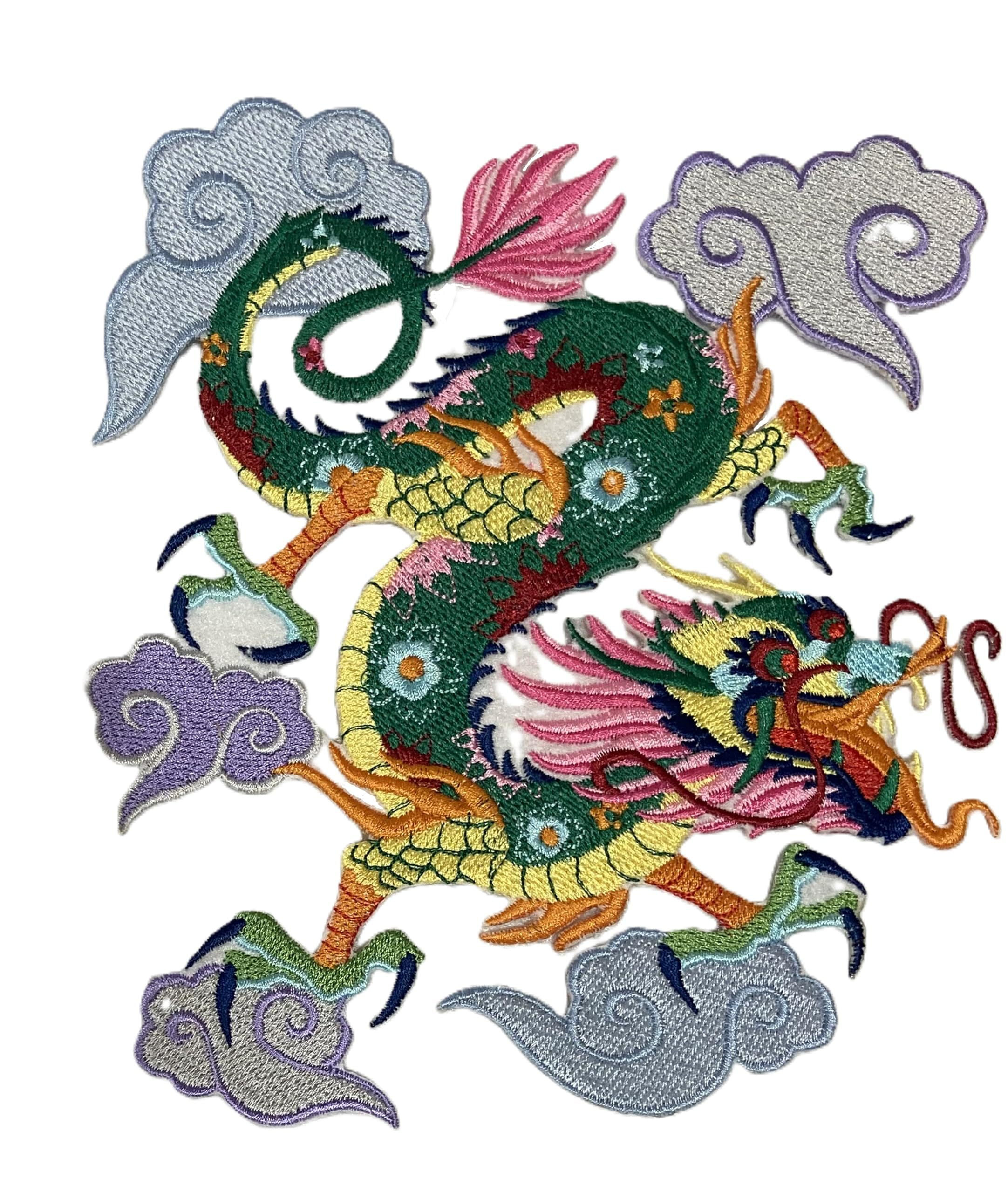 BeyondVision Custom Colorful Asian Dragon Embroidery Iron On/Sew patch [6.74" x 7.8"]