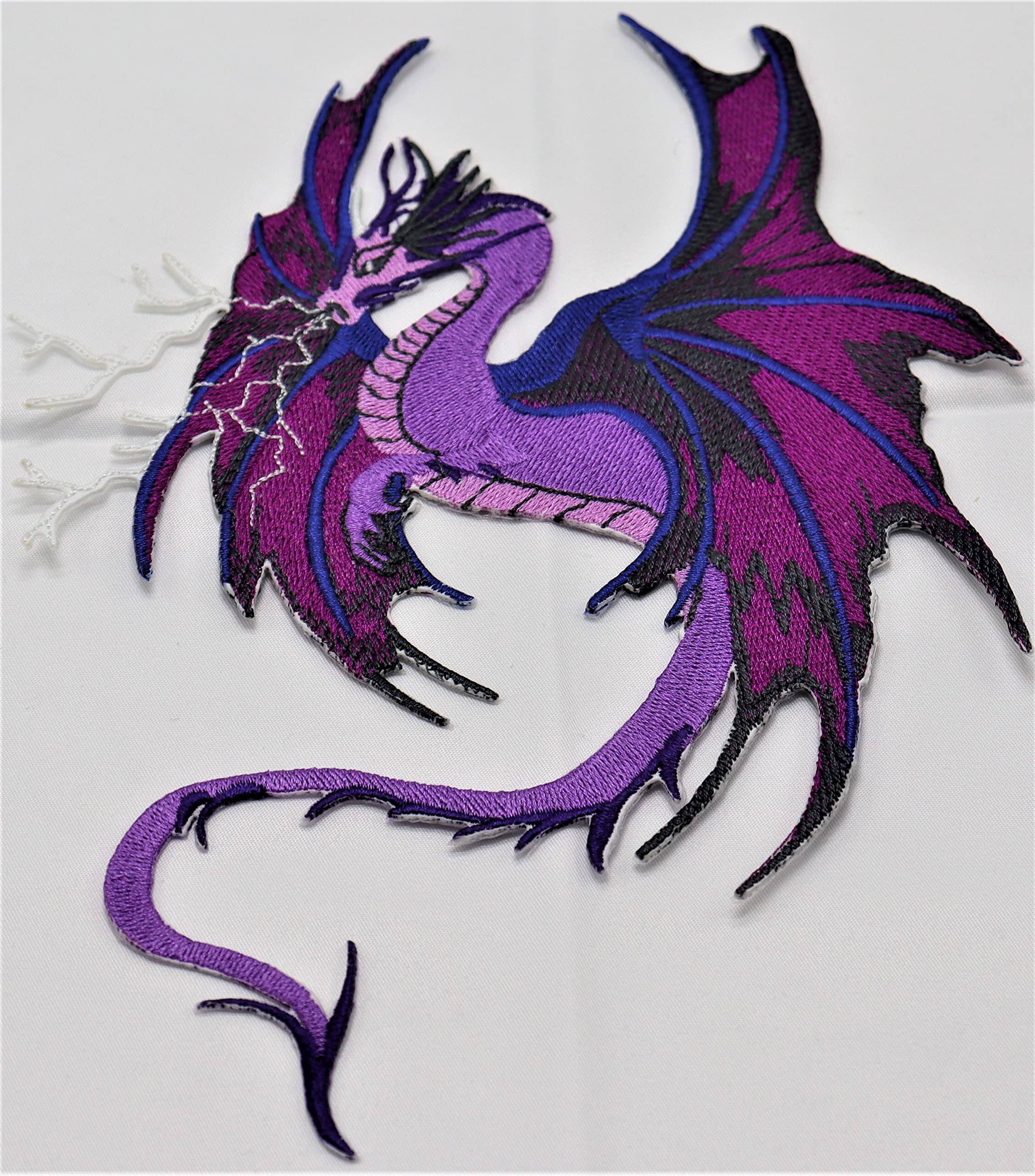 BeyondVision Custom Purple Lightning Dragon Embroidered Iron on/Sew Patch [6.5" 7.8"]