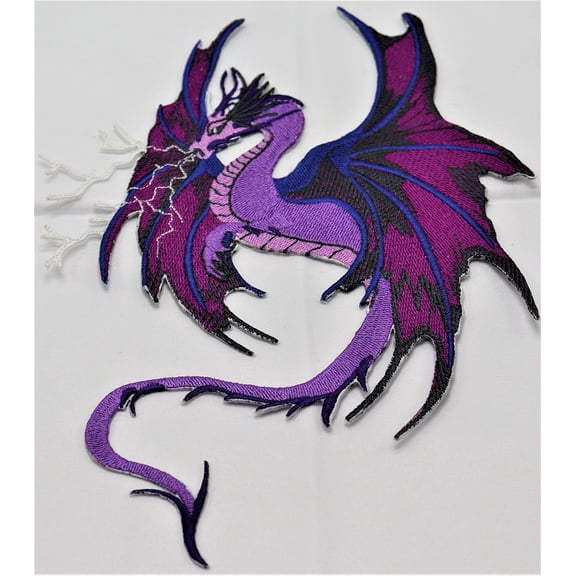 BeyondVision Custom Purple Lightning Dragon Embroidered Iron on/Sew Patch [6.5" 7.8"]