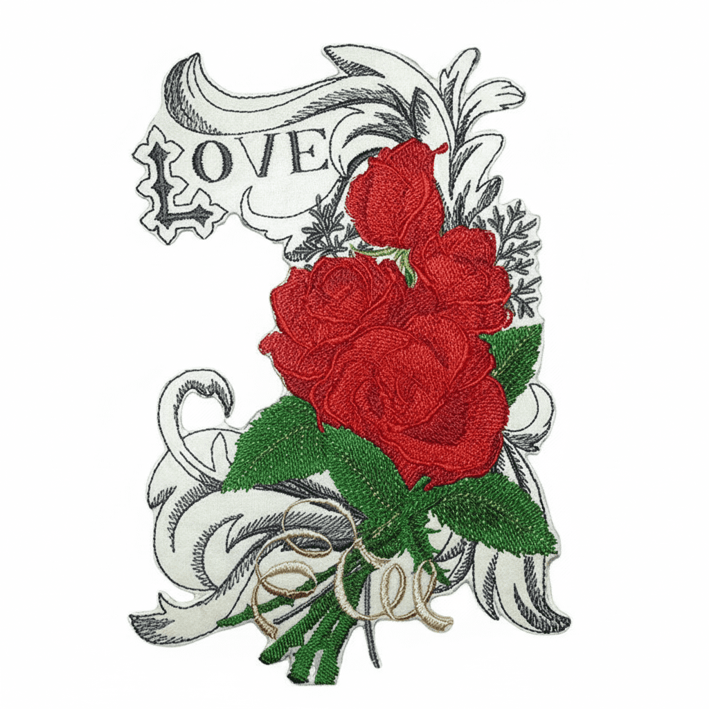BeyondVision Custom Romantic Rose[ Love with Roses] Embroidered Iron on/Sew Patch [7" 5"]