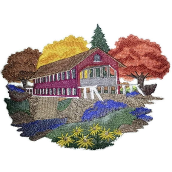 BeyondVision Custom and Unique Covered Bridge in Autumn Embroidered Iron on/Sew Patch [7.8" 5.69"]