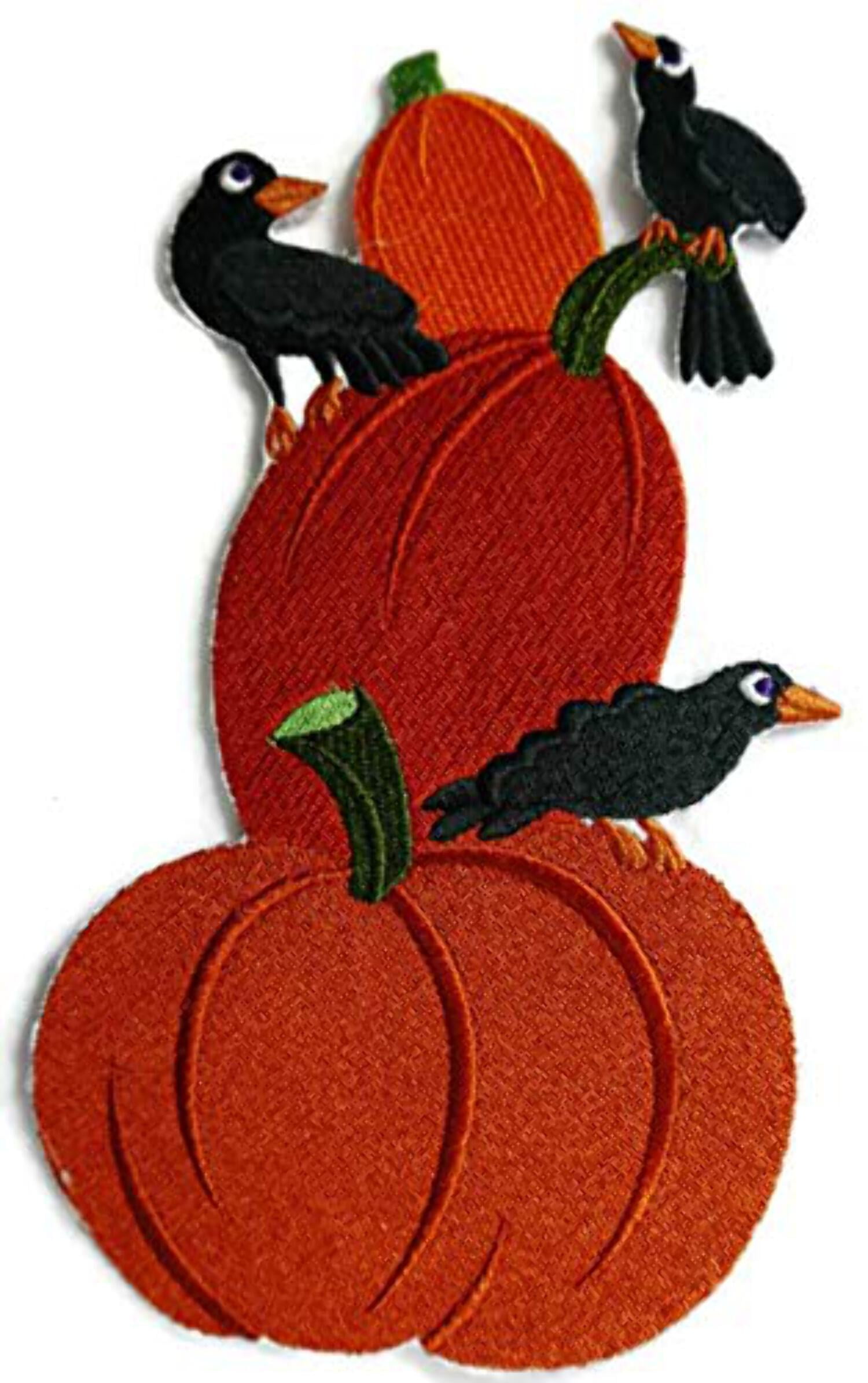 BeyondVision Custom and Unique Happy Halloween [Creepy Crows and Pumpkin] Embroidered Iron on/Sew Patch (8" x 6") [Made in USA]