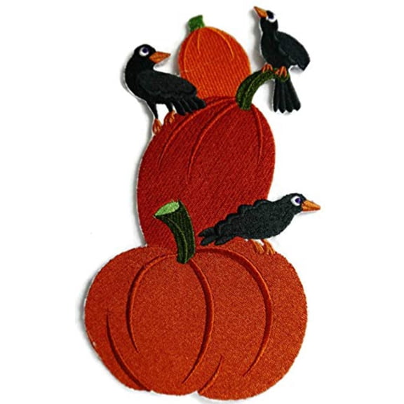 BeyondVision Custom and Unique Happy Halloween [Creepy Crows and Pumpkin] Embroidered Iron on/Sew Patch (8" x 6") [Made in USA]