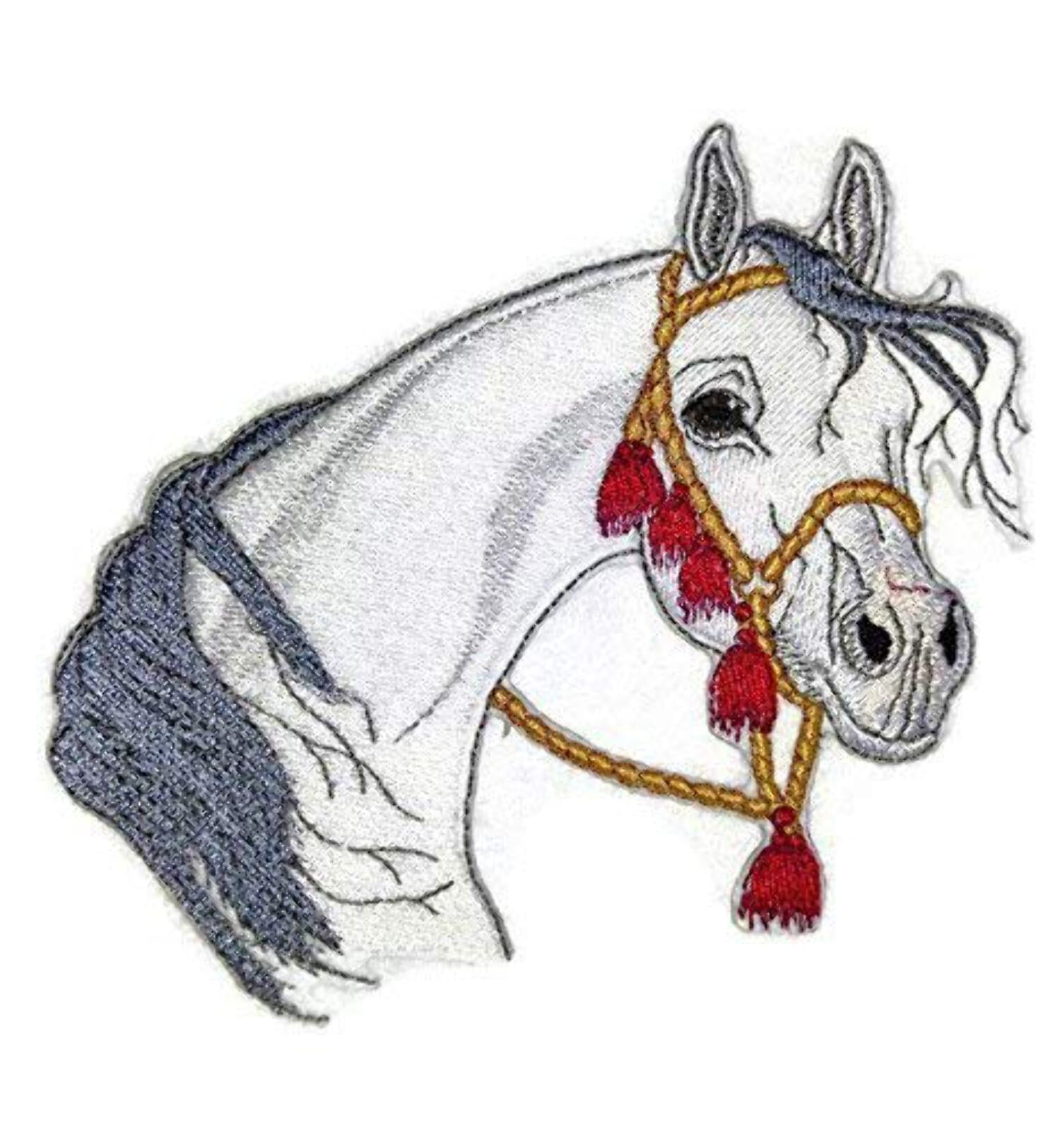 BeyondVision Custom and Unique Horse Face [White Arabian Horse Face ] Embroidery Iron On/Sew applique Patch [5.3" x5"]