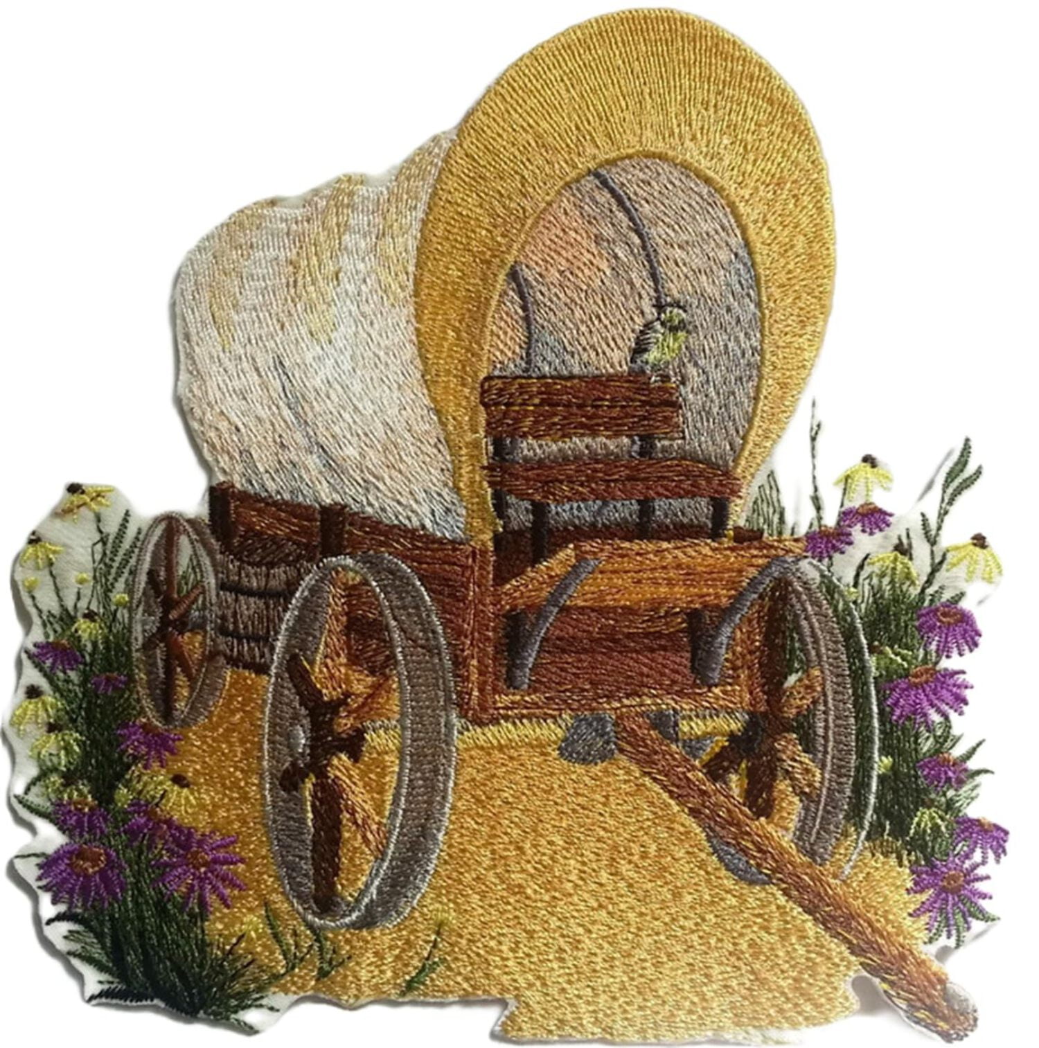 BeyondVision Custom and Unique Prairie Wagon Scene Embroidered Iron on/Sew Patch [6.2" 5.87"]