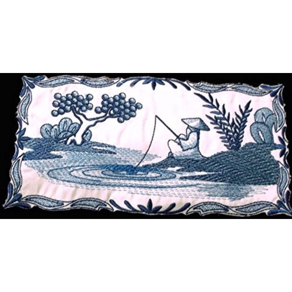 BeyondVision Custom and Unique Shades Of Blue[ Let's Go Fishing] Embroidered Iron on/Sew patch [6.82" 3.41"]