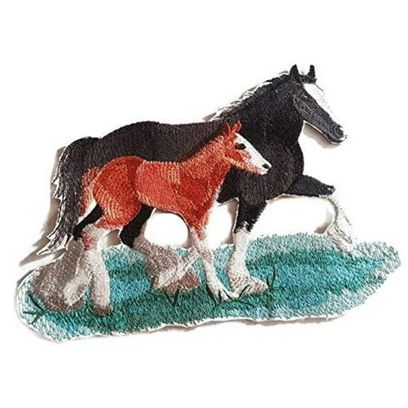 BeyondVision Custom and Unique Spirit of Stallions [Clydesdale Horse Pair ] [Custom and Unique] Embroidered Iron on/Sew patch 6.44" 5"