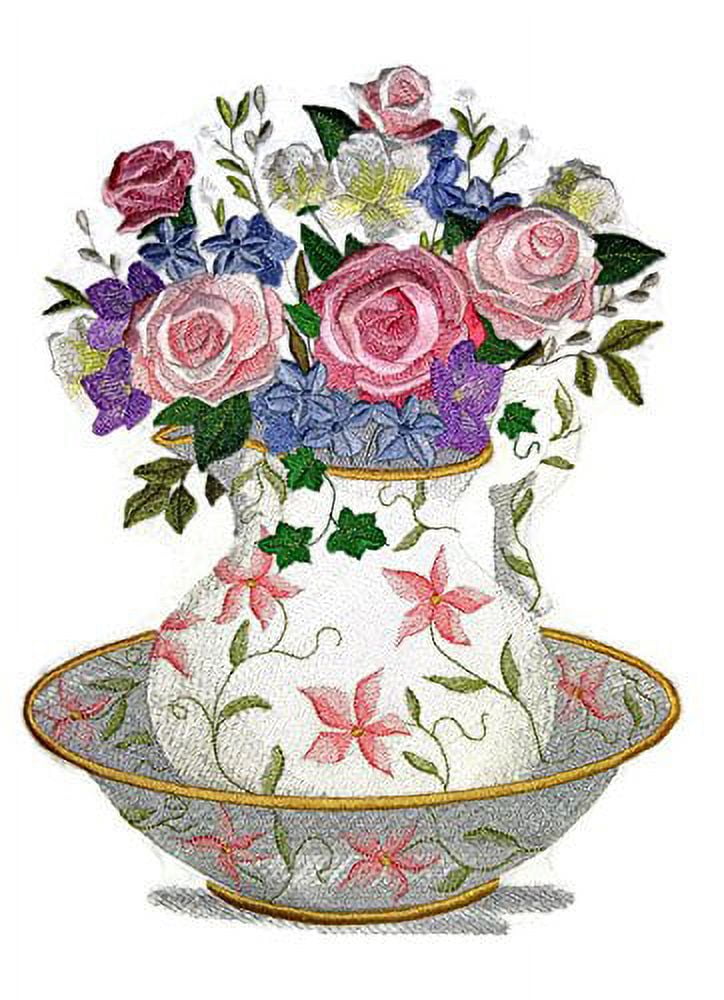 BeyondVision Custom and Unique Spring Blooms with Vase[Floral Wash Basin and Pitcher ] Embroidered Iron on/Sew Patch [12" 9"]