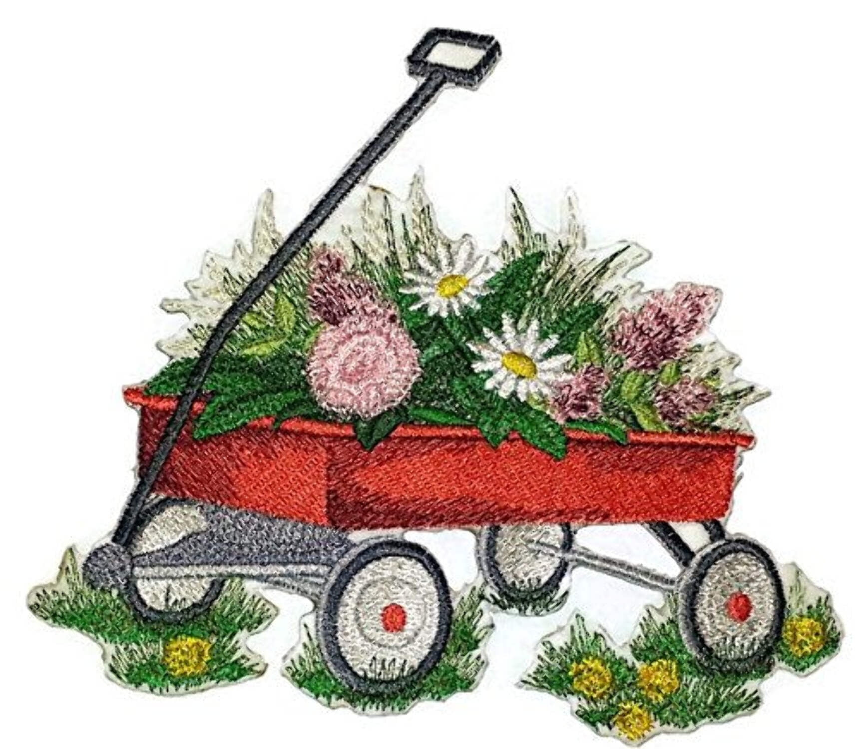 BeyondVision Custom and Unique Spring Blooms with Vase[Little Red Wagon with Flowers ] Embroidered Iron on/Sew Patch [5.48" 4.86"]