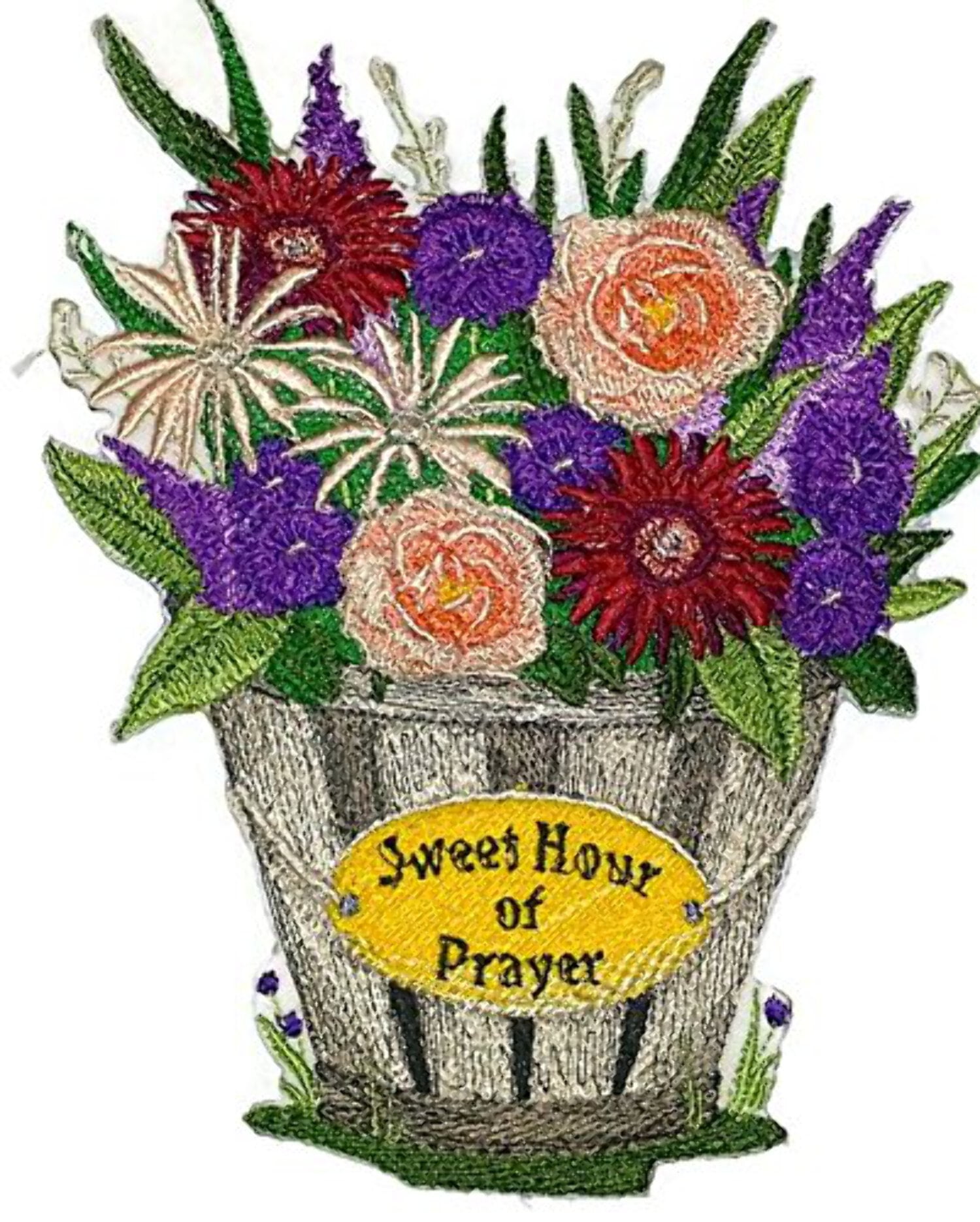 BeyondVision Custom and Unique Spring Blooms with Vase[Sweet Hour of Prayer] Embroidered Iron on/Sew Patch [6.33" 7.8"]