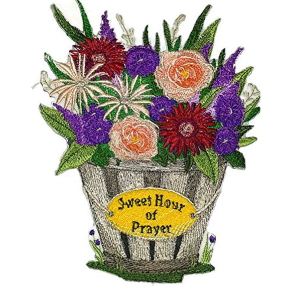 BeyondVision Custom and Unique Spring Blooms with Vase[Sweet Hour of Prayer] Embroidered Iron on/Sew Patch [6.33" 7.8"]