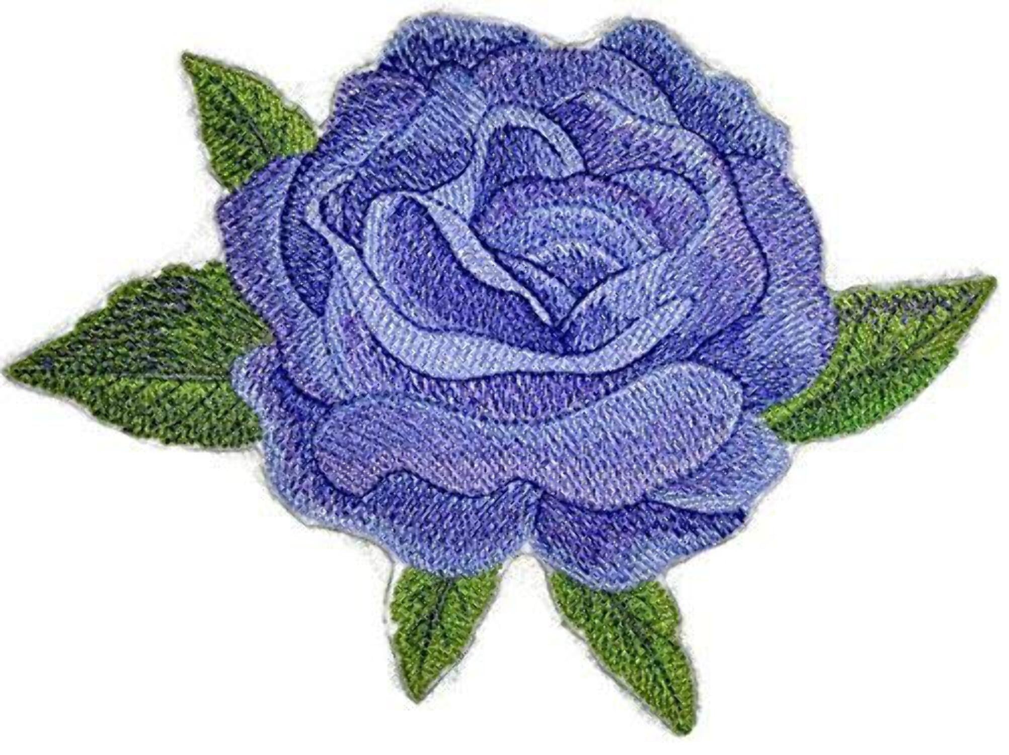 BeyondVision Custom and Unique Water Color Blooms and Butterflies [Water Color Blue Rose] Embroidered Iron on/Sew Patch [5.4" 4.85"]
