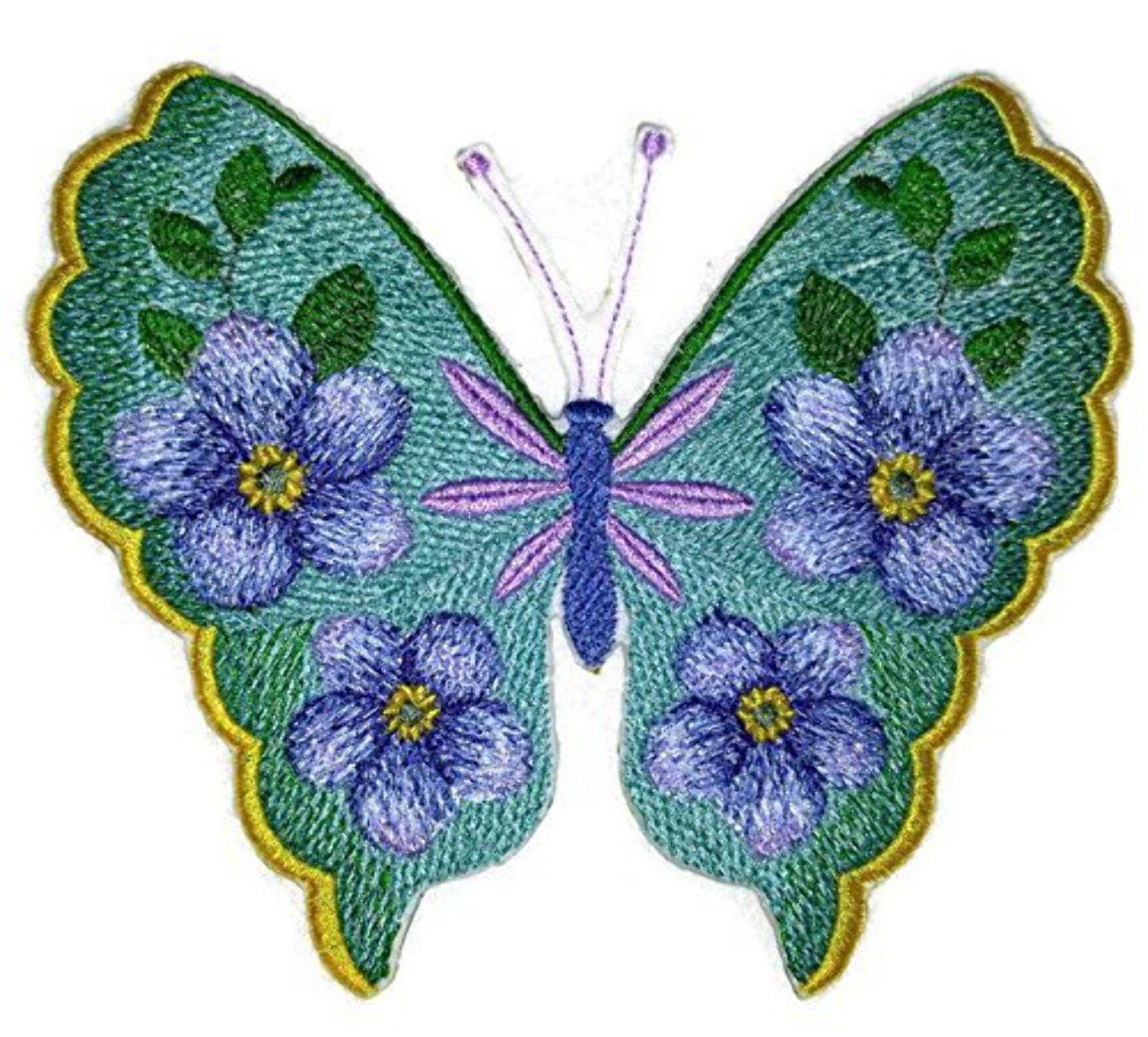 BeyondVision Custom and Unique Water Color Blooms and Butterflies [Watercolor Forget Me Not Butterfly] Embroidered Iron on/Sew Patch [5.98" 4.85"]