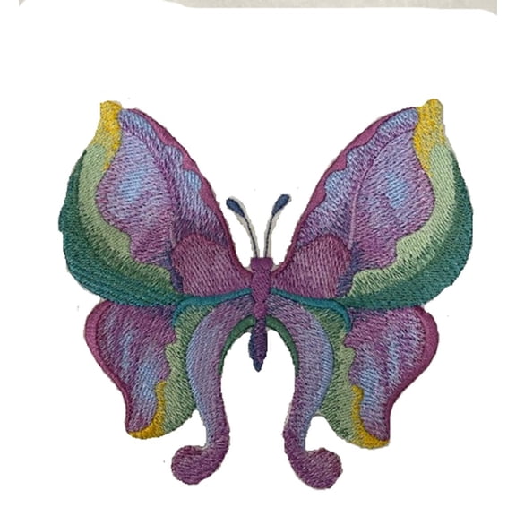 BeyondVision Custom and Unique Water Color Blooms and Butterflies [Watercolor Iris Butterfly] Embroidered Iron on/Sew patch [5.3" 4.85"]