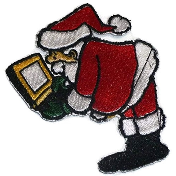BeyondVision Merry Christmas [Santa On Laptop ] Embroidered Iron on/Sew patch [4.3" 3.5"]