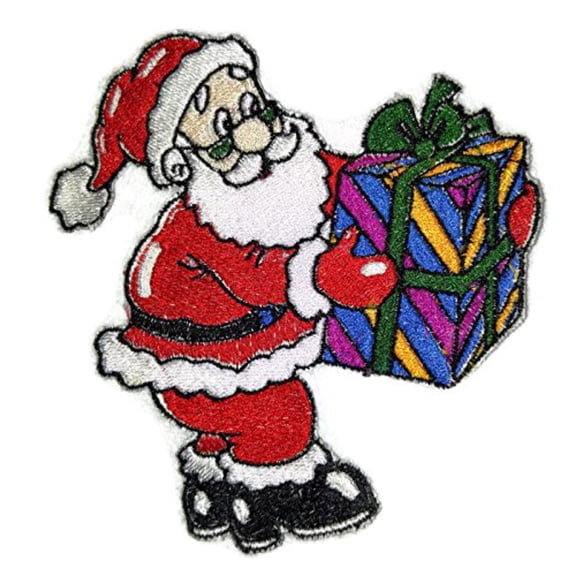 BeyondVision Merry Christmas [Santa With Gift Box] Embroidered Iron on/Sew patch [5" 35.5"]