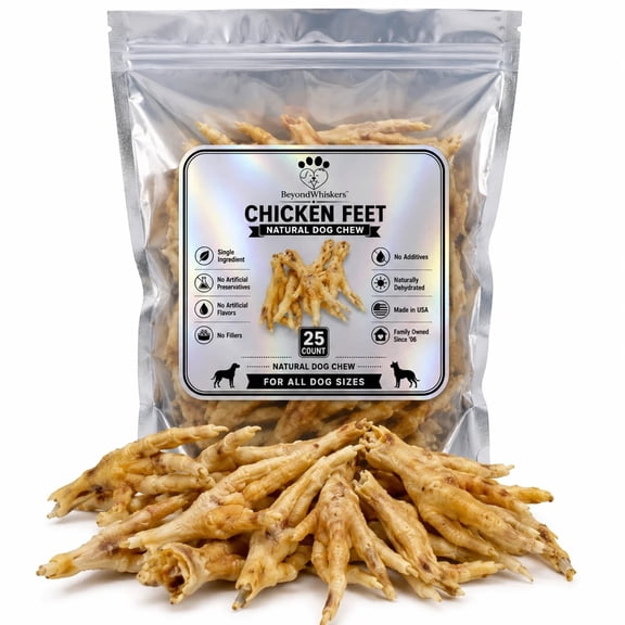 BeyondWhiskers Dehydrated Chicken Feet for Dogs, Crunchy Chews, 25 Count