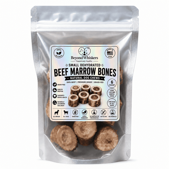 BeyondWhiskers Small Dehydrated Beef Marrow Bones for Dogs, 2 Inch Single-Ingredient Chews, (6 count)