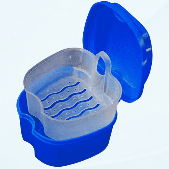 Beyonday Teeth Retainer Storage Box Denture Case False Teeth Invisible Braces Box Denture Cleaning Strainer Bath Soaking Cup Container Holder with Filter Basket Net