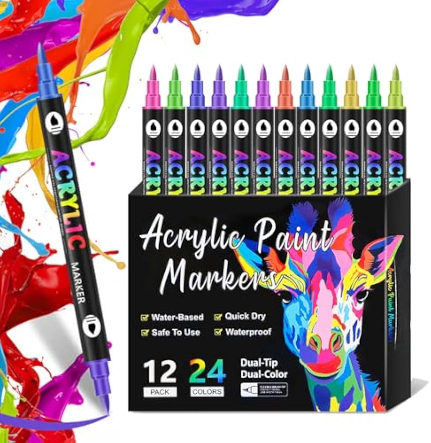 Beyonddraw Dual Tip Acrylic Paint Pen Marker - 24/48/72/120 Colors, Beyond Draw Paint Pen Marker, For Rock, Ceramic & Diy Crafts (24colors)