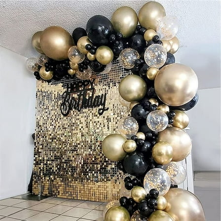 Beyondtrade 121PCS Black Gold Balloons Garland Arch Kit Latex Balloon for Birthday Graduation Party Background Decoration