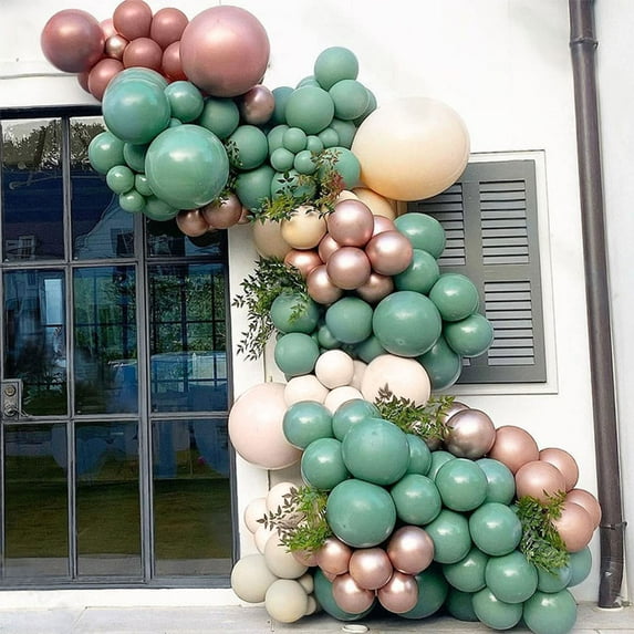 Beyondtrade 140pcs Green Apricot Rose Gold Balloons Garland Arch Kit for Birthday Party Wedding backdrop