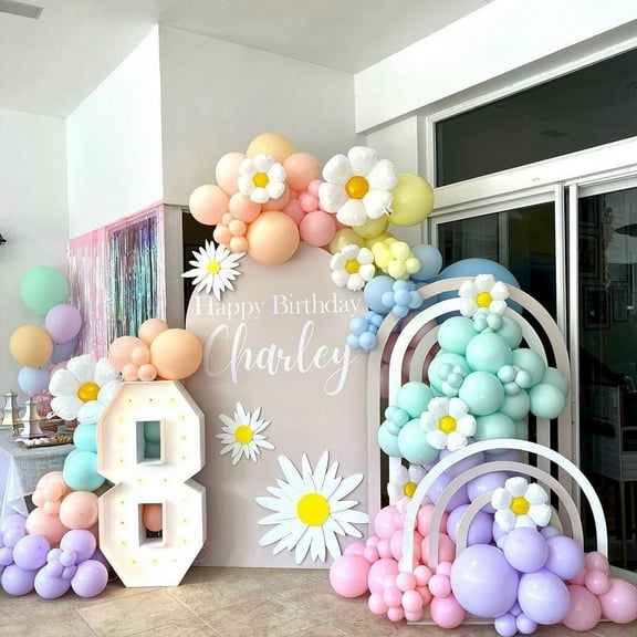 Beyondtrade 149pcs with Daisy & Pastel Balloons Garland Arch Kit for Birthday Party Backdrop Decoration