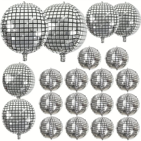 Beyondtrade 20pcs 4D Metal Silvery Disco Themed Balloons For Birthday Party Backdrop Decoration