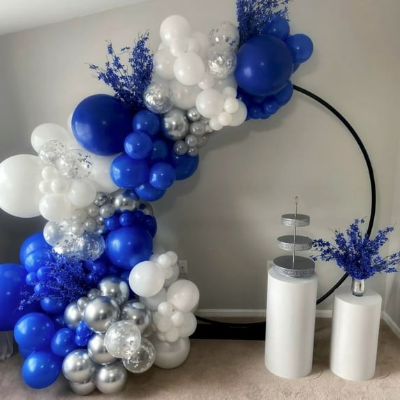 Beyondtrade Easy Assemble Adult Birthday Party Decoration Kits, Latex Blue White Silver, 125 Piece