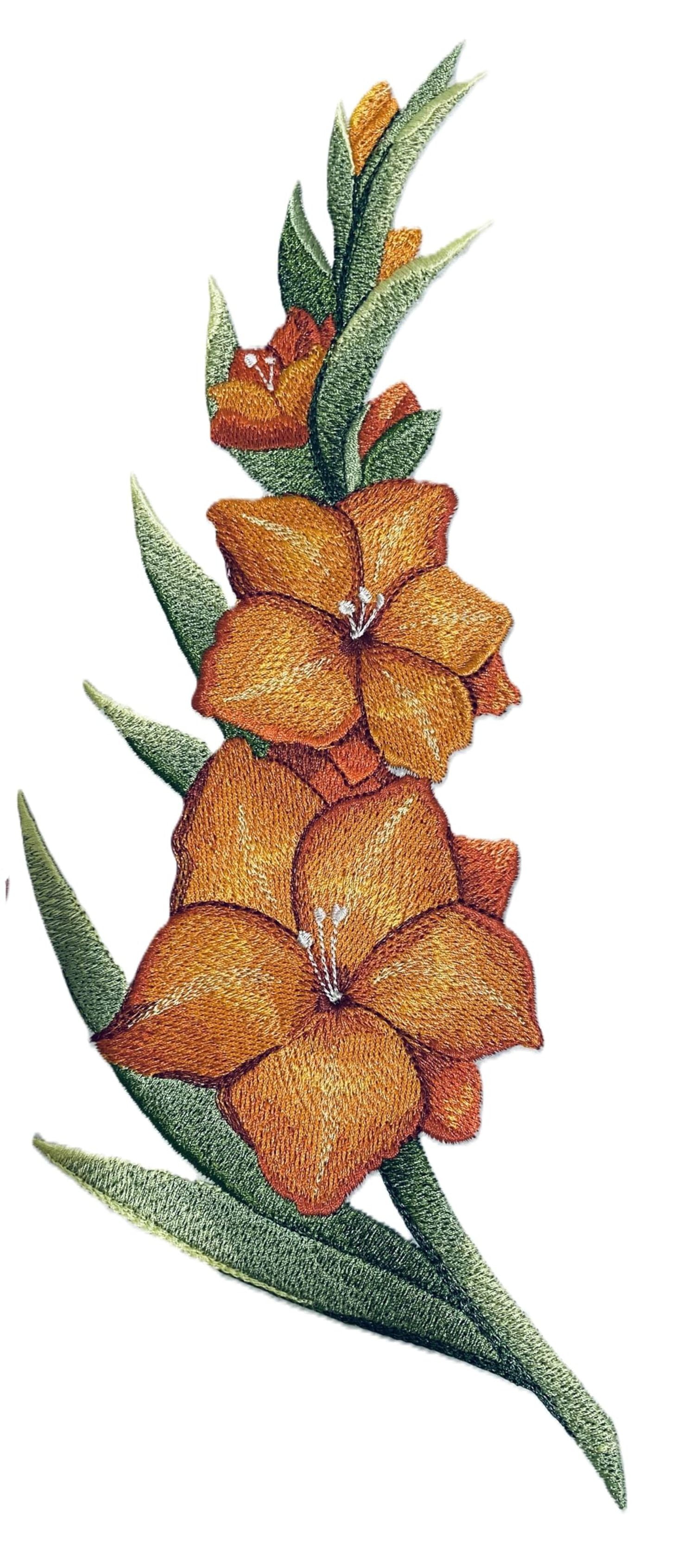 Beyondvision Custom Flower Realistic Gladiolus Spray Embroidered Iron on/Sew Patch (64.58" x 11.74")