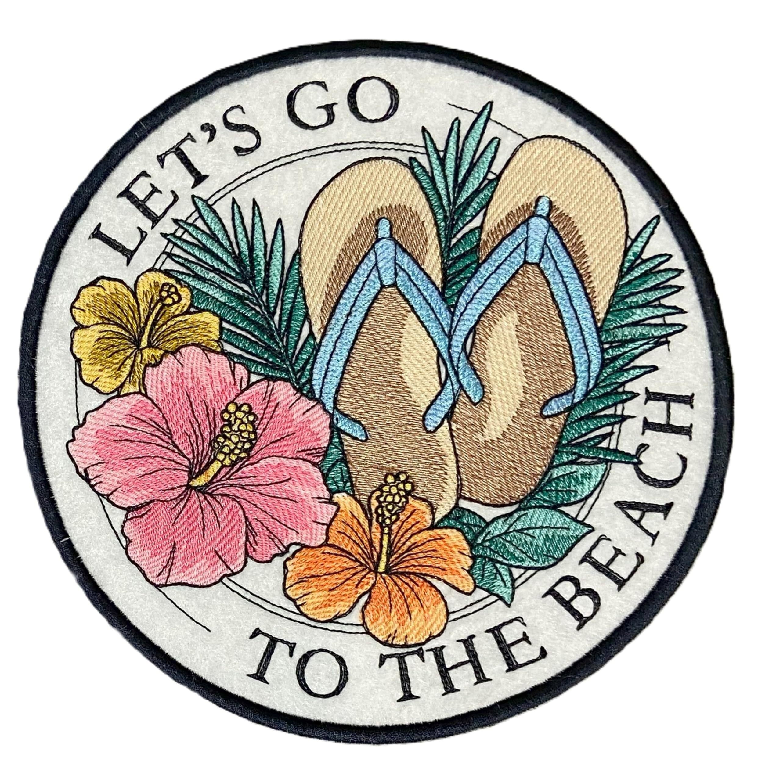 Beyondvision Custom Let's Go to The Beach Stamp Embroidered Iron on/Sew Patch (7.79" x 7.8")
