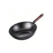 Beyong 13 Inch Pre Seasoned Carbon Steel Wok Pan, 5.8QT Flat Bottom Chinese Stir Fry Wok, Non Stick, Wooden Handle, Compatible With Induction, Gas & Electric Stoves, Without Lid