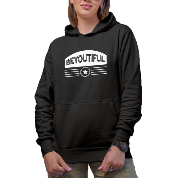 Beyoutiful, Beauty Themed Merch Gift for Makeup Artist or Lovers, Cosmetologists & Beauticians, Black Hooded Sweatshirt or Hoodie, X-Large