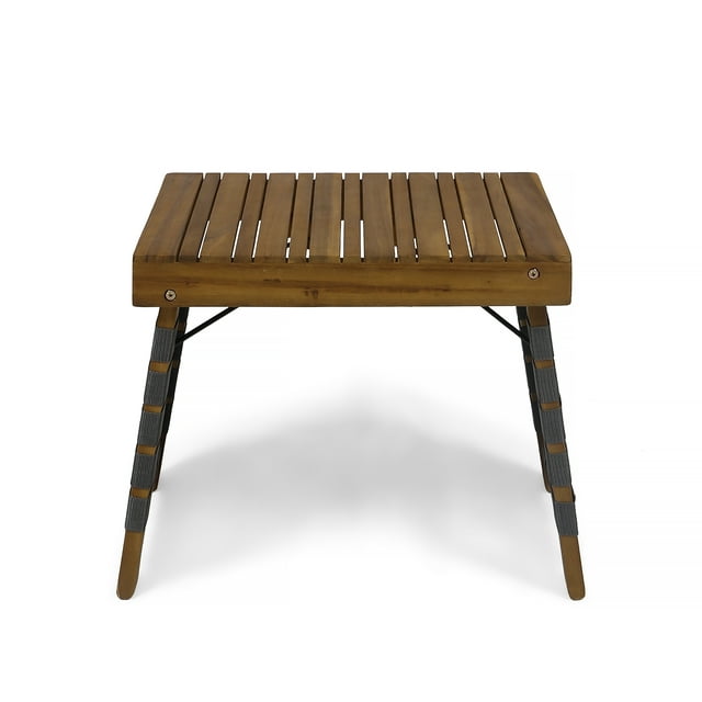 Bezalel Outdoor Acacia Wood Foldable Side Table, Brown Patina and Gray