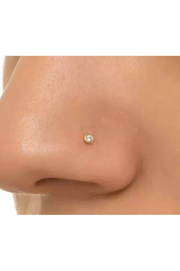 Bezel 0.07 Ct Lab Created Diamond Nose Stud Piercing Pin 14K Yellow Gold Plated